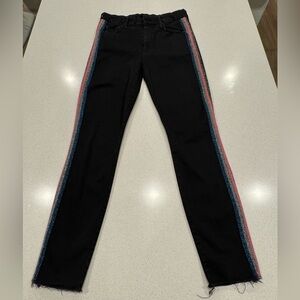 MOTHER Black Skinny Jeans with Pink and Blue Side Stripes
